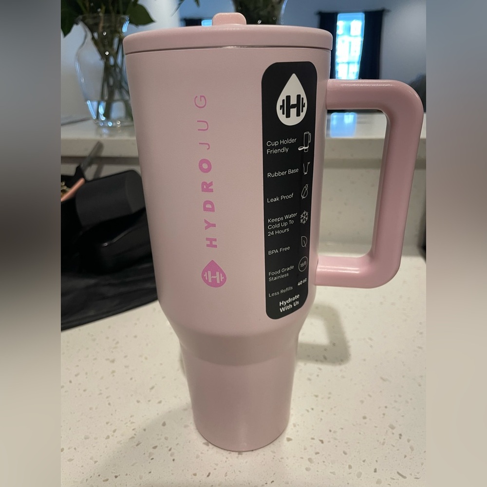 HydroJug Traveler - 40 oz Water Bottle with Handle & Flip Straw - Color - Pink